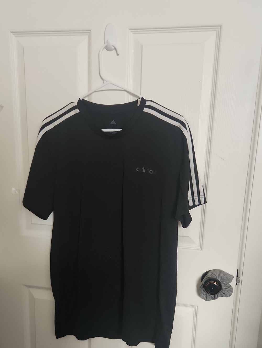 adidas Black Short-Sleeve Tee with White Shoulder Stripes